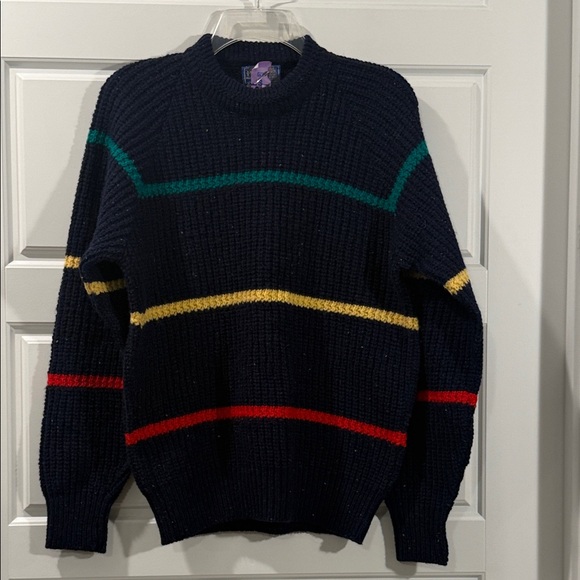 Vintage 80s 90s Pendleton Wool Cable Knit Yarn Fisherman Striped Medium